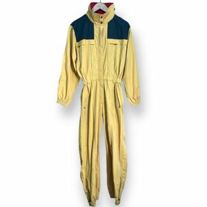 80s 日本製 MONCLER モンクレール asics製 つなぎ 長袖 ジャンプスーツ オーバーオール スキーウェア VINTAGE アーカイブ 古着 L イエロー