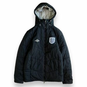 00s UMBRO アンブロ 旧タグ ENGLAND イングランド 代表 中綿 フード ジップアップ ジャケット フーディー パーカー 古着 S ブラック 黒