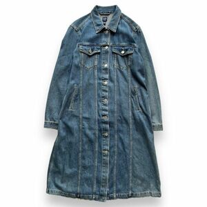 GAP ギャップ USED 加工 長袖 デニム ジャケット ワンピース シャツ Gジャン ロング丈 マキシ トップス レディース L インディゴブルー