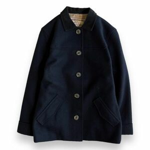 日本製 THOMAS BURBERRY トーマス バーバリー 襟コーデュロイ ウール カバーオール ジャケット アウター 裏チェック 三陽商会 M ネイビー