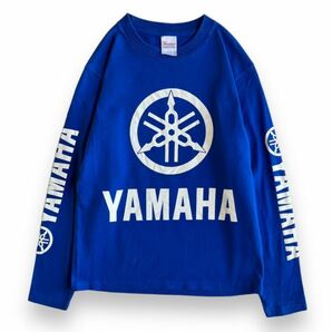 YAMAHA ヤマハ 長袖 プリント ロゴ Tシャツ 全面プリント 丸首 ロングスリーブ コットン トップス カットソー バイク キッズ 150 ブルー 青の画像1