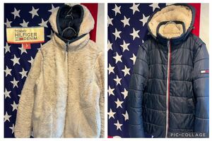 ★TOMMY HILFIGER DENIM★トミーヒルフィガー★IDEALジッパー★リバーシブル★ベスト★ジャケット★フード取り外し可能★ボア★Sサイズ★