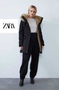 ★ZARA★ザラ★リサイクルポリエステル使用★中綿ジャケット★コート★裏地フェイクファー★フード取り外し可能★ブラック★黒★Sサイズ★