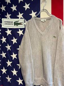 ★CHEMISE LACOSTE★シュミーズラコステ★90s★文字ワニ★ウール★ニット★セーター★Vネック★グレー★4サイズ★ヴィンテージ★