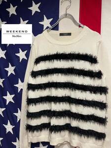 ★WEEKEND MaxMara★ウィークエンド マックスマーラ★ルーマニア製★コットンニット★セーター★フェイクファー★ボーダー★Mサイズ★