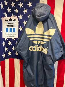 ★adidas★アディダス★80s★デサント製★日本製★ベンチコート★裏ボア★ナイロン★トレフォイル★ネイビー★紺★Lサイズ★ヴィンテージ★