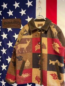 ★PENDLETON★ペンドルトン★90s★USA製★ウールジャケット★アウター★襟ボア★トナカイ★リーフ★ブラウン★茶色★Sサイズ★ヴィンテージ