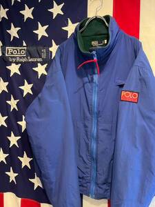 ★90s★POLO HI TECH★Ralph Lauren★ポロハイテック★ナイロンジャケット★フリースライナー★袖ロゴ★ブルー★青★Lサイズ★ヴィンテージ