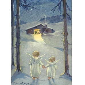 エリカ ・ フォン ・ ケーガー 飼葉桶に向かう途中の二人の天使 クリスマス カード ポストカード スイス 天使 絵はがき パタミン 小物 雑貨