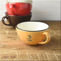 美濃焼 ホーロー風 スープカップ フェザー イエロー マグ マグカップ 磁器 北欧 パタミン カフェ 店舗什器_画像1