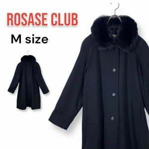 【美品】カシミヤ100％ ブルーフォックスファー襟 ロングコート ステンカラーコート 黒 ブラック レディース Mサイズ