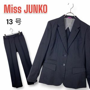 Miss JUNKO ミス ジュンコ セットアップ ストライプ柄 スーツ ジャケット スラックスパンツ 総柄 13 ウール ブラック 黒 綺麗め フォーマル