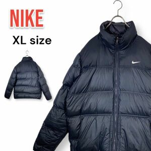 NIKE ナイキ リバーシブル ダウンジャケット 黒グレー チェック XLサイズ 大きいサイズ ダウン75％フェザー25％