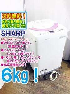 送料無料★超美品 中古★シャープ 6kg 穴なし槽でムダなく、清潔な水でお洗濯。「ドルフィンパル」採用 洗濯機【ES-GE60N-P】CIWK