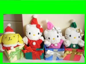 レア2000年　ハローキティ　Hello Kitty　３種類　＆　ポムポムプリン　サンタ　ぬいぐるみ　BOX　クリスマス　サンタ　セット　タグ付き　