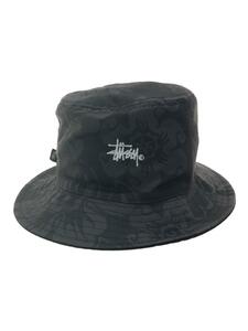 STUSSY◆HAWAIIAN REVERSIBL BUCKET HAT/キャップ/-/コットン/BLK/花柄/メンズ