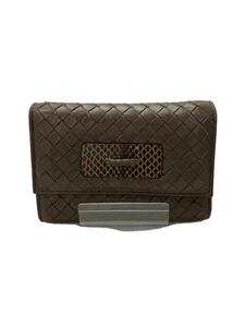 BOTTEGA VENETA◆3つ折り財布/レザー/BRW/レディース/イントレチャート/使用感有