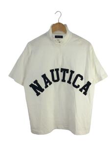 NAUTICA◆Tシャツ/S/コットン/WHT/232-12120/アーチロゴ/ホワイト/スタンドネック/ジップ