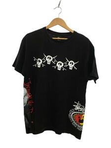 STUSSY◆歴代ロゴ/Tシャツ/L/コットン/BLK/総柄/使用感有