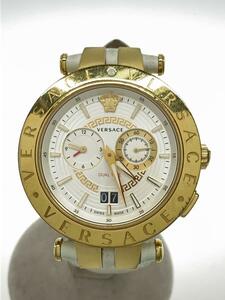 VERSACE◆V-RACE DUAL TIME クォーツ腕時計/アナログ/レザー/WHT/VEBV00319