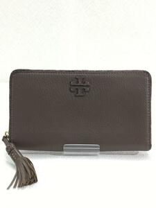 TORY BURCH◆長財布/レザー/BRW/無地/レディース