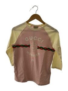 GUCCI◆コットンジャージーロゴTシャツ/７分袖/12/コットン/ピンク/696857 XJEMC