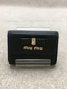 MIU MIU◆リボンウォレット/3つ折り財布/レザー/ブラック/レディース/ミュウミュウ