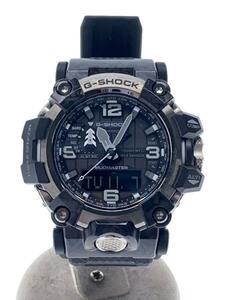 CASIO◆ソーラー腕時計_G-SHOCK/デジアナ/レザー/BLK/BLK/マッドマスター