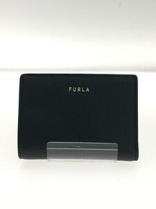 FURLA◆2つ折り財布/レザー/BLK/無地/レディース