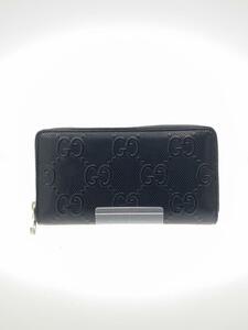 GUCCI◆ジップアラウンドウォレット_GGエンボス/レザー/BLK/総柄/メンズ