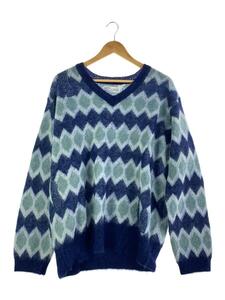 DAIRIKU◆23AW/Tite Border Knit Pullover/L/ナイロン/BLU/総柄/23AW K-1