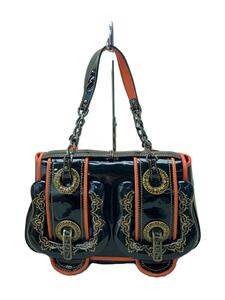 FENDI◆ハンドバッグ/エナメル/BLK/ゴージャス/チェーン