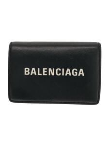 BALENCIAGA◆3つ折り財布/レザー/BLK/無地/レディース