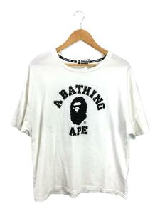 A BATHING APE◆Lhinestone College Logo Tee/ラインストーンロゴTシャツ/-/コットン/ホワイト