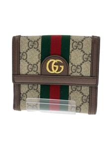 GUCCI◆3つ折り財布/PVC/BEG/総柄/レディース/GGスプリーム/オフィディア/ライニング若干