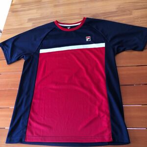 ＊FILA＊ゲームシャツ　半袖Tシャツ ネイビー×RED XL USED美品＊