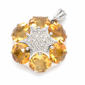  approximately 10ct natural citrine pendant top Pt900 total 0.11ct natural diamond flower motif flower pendant head orange platinum used free shipping 