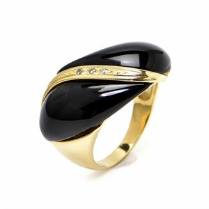  natural onyx ring 12 number K18YG total 0.01ct natural diamond wave design car b design black color black yellow gold used free shipping 