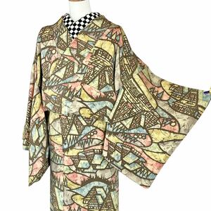 小紋 袷着物 着物 きもの カジュアル着物 リサイクル着物 kimono 中古 仕立て上がり 身丈158cm 裄丈66cm
