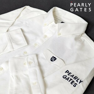 ★新品正規品 PEARLYGATES/パーリーゲイツ スーピマストレッチツイル 長袖ボタンダウン プルオーバーカットソーsize5(L)