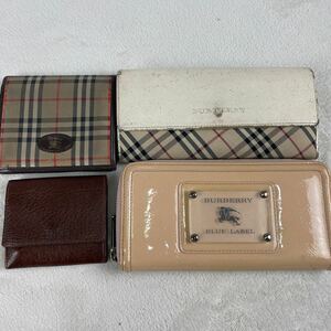 1円〜《豪華おまとめ4点セット》バーバリーBURBERRY 長財布 折り財布 ノバチェック レザー キャンバス キーケース 小物 ラウンドファスナー