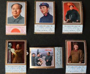 中国人民郵政、切手、未使用6枚組完、J.21-1977.毛沢東主席逝世一周年