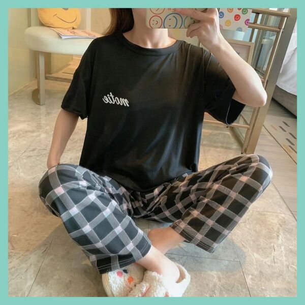 新品　韓国　パジャマ　ルームウェア　服　部屋着　セール 半袖　ブラック