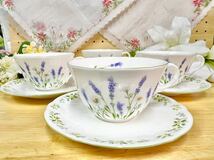 Nikkn FINE BONE CHINA ニッコー カップ＆ソーサー 4客 ラベンダー花柄 ティーカップ コーヒーカップ フラワー _画像3