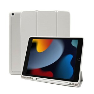 y110918m MS factory iPad 10.2 ケース 第 9 / 8 / 7 世代 アイパッド ペン収納 カバー 耐衝撃 TPU スタンド オートスリープ ライト グレー