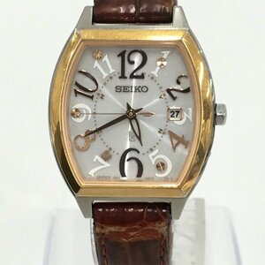 SEIKO セイコー LUKIA ルキア 1B22-0BC0 GP/SS/革 電波ソーラー デイト シルバー文字盤 トノー 腕時計 保証書・箱付【BKAF2057】