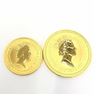 K24IG　オーストラリア　ナゲット金貨　1oz　1/2oz　2枚まとめ　総重量46.5g【BKAO7050】