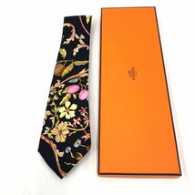 HERMES エルメス ネクタイ 黒ベース 花柄 箱付き【BKAX6070】_画像6