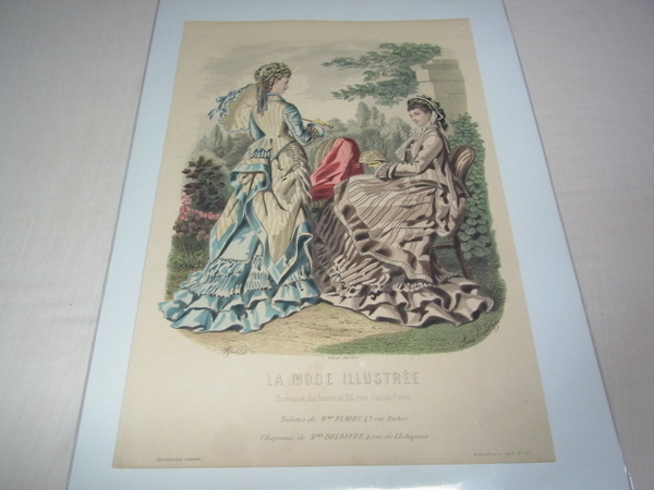 美品希少1875年（明治8年 銅版画■フランス ファッション誌『La Mode illustree（ラ・モード・イリュストレ）』No.33 ファッションプレート