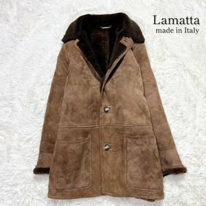 【未使用級美品】最高級 定45万円 イタリア名門ファクトリー ラマッタ LaMatta 羊革 ダブルフェイス ムートンコート XL相当 ブラウン